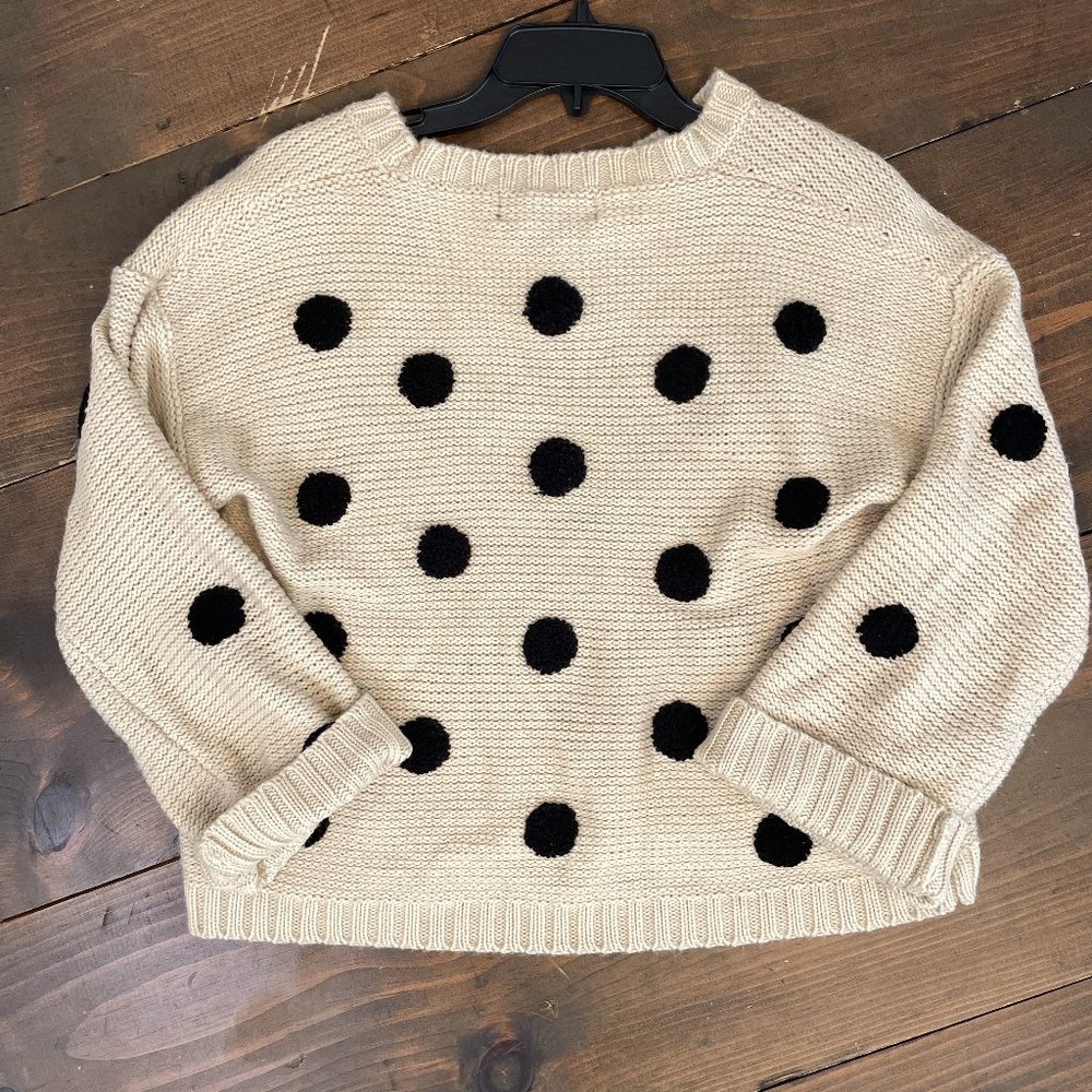 Cream Black Polka Dot Cropped Sweater, size M